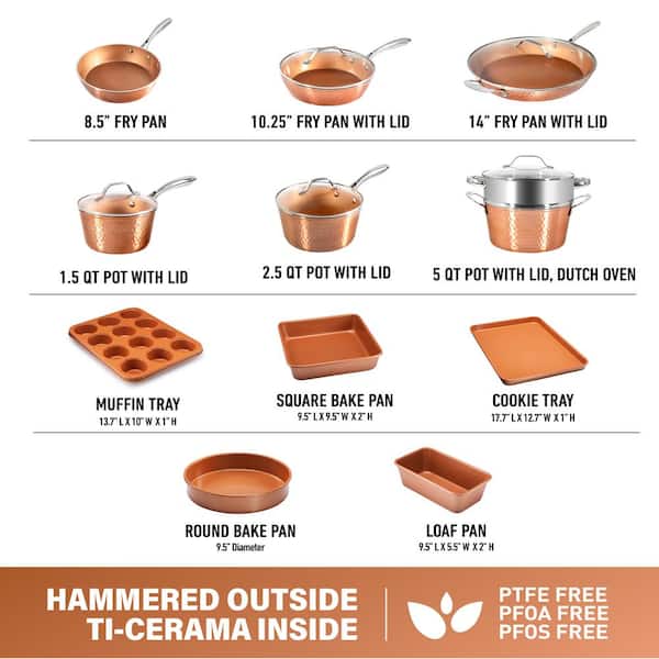 Hammered Copper 17-Piece Aluminum Nonstick Cookware Set - Product image 4