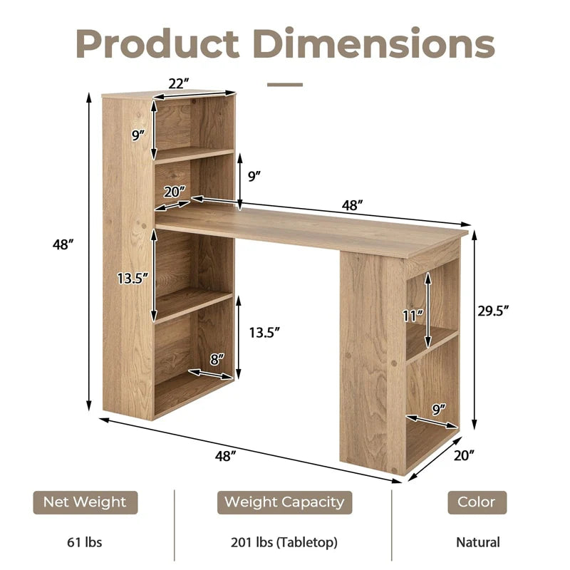 48" Computer Desk with 6-Tier Storage Shelves, 3-in-1 Reversible Writing Desk w/ Bookshelf & CPU Stand - Product image 24