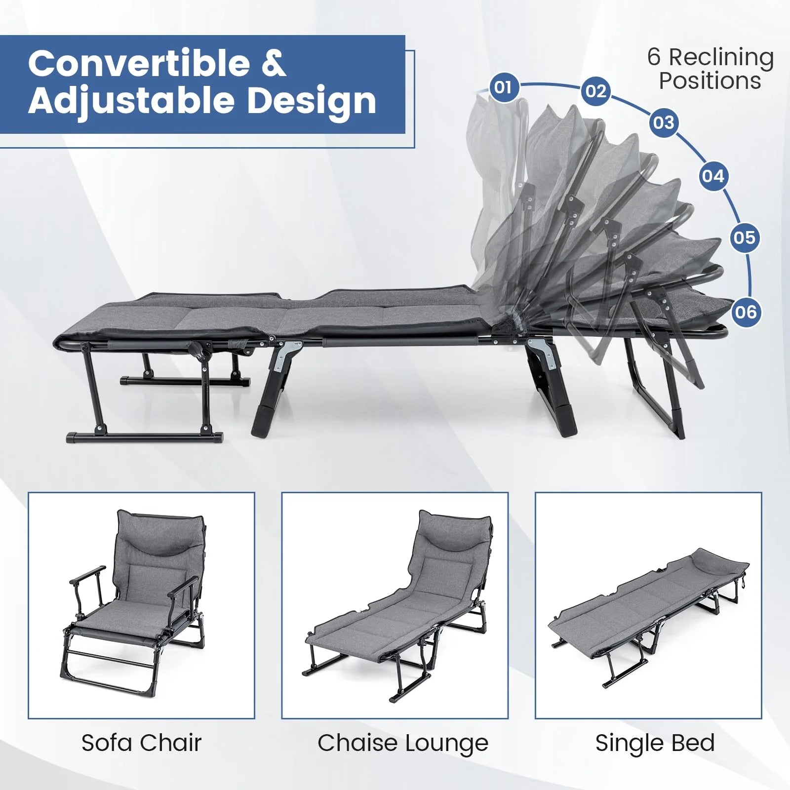 Tangkula 3 in 1 Lounge Chair Outdoor Patio Folding Chaise Lounge Chair Heavy Duty Metal Frame - Product image 3