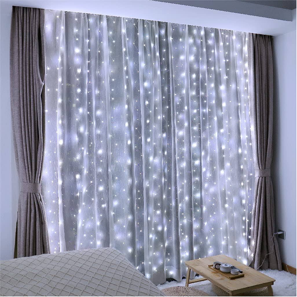 ZSJWL 300 LED White Curtain Lights, 9.8x9.8ft DIY Windows Fairy String Lights with Remote 8 Modes Timer for - Product image 1