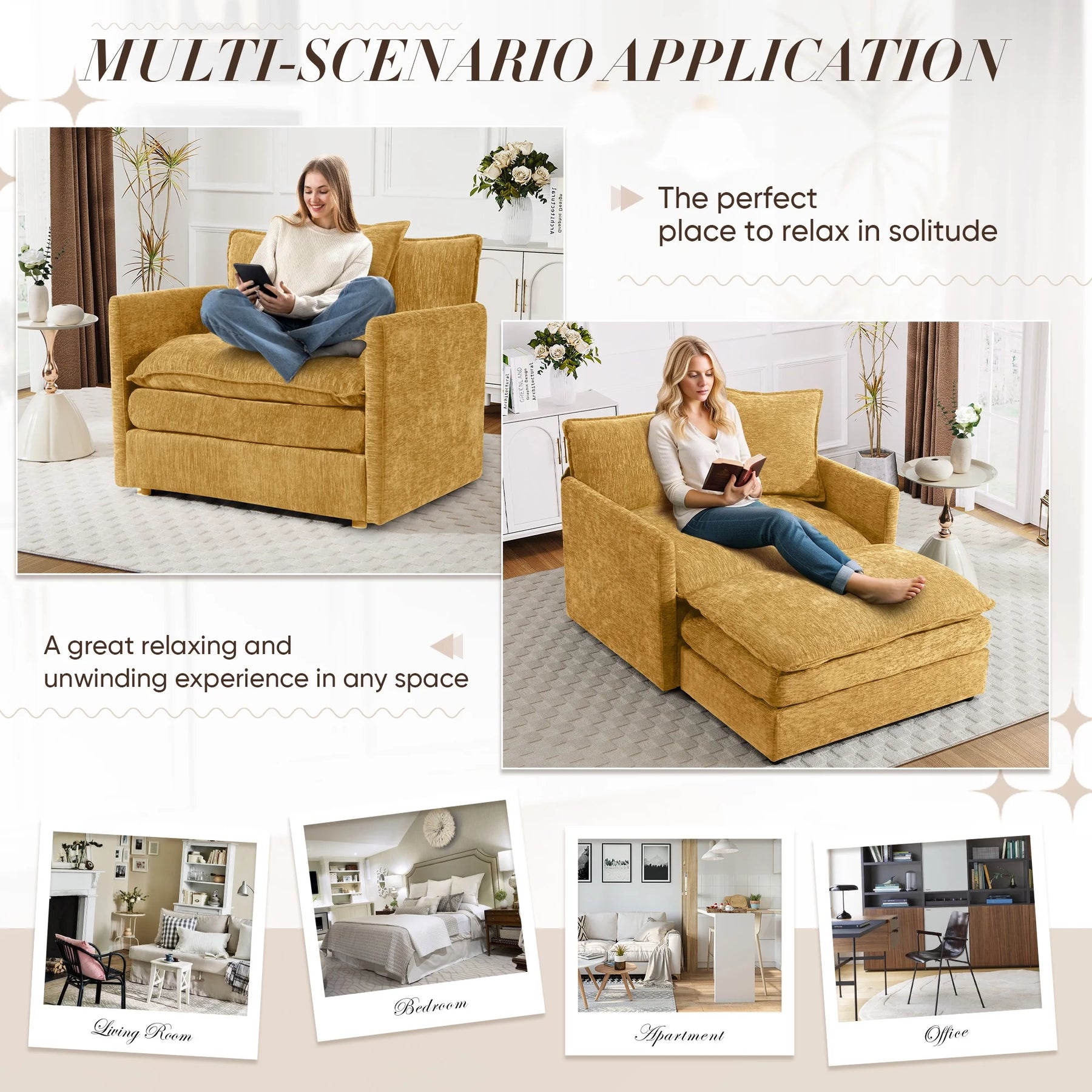 Muumblus Oversized Lounge Chair with Ottoman, Cloud Accent Armchair for Living Room, Beige Chenille - Product image 33