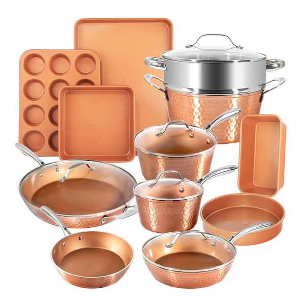 Hammered Copper 17-Piece Aluminum Nonstick Cookware Set - Product image 1