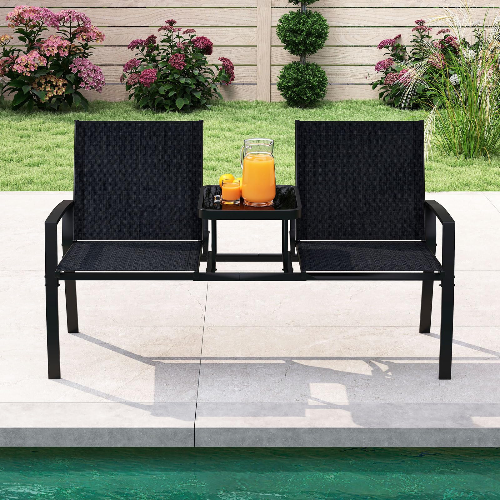 Tangkula Patio Loveseat with Built-in Table with Breathable Fabric Back - Product image 4