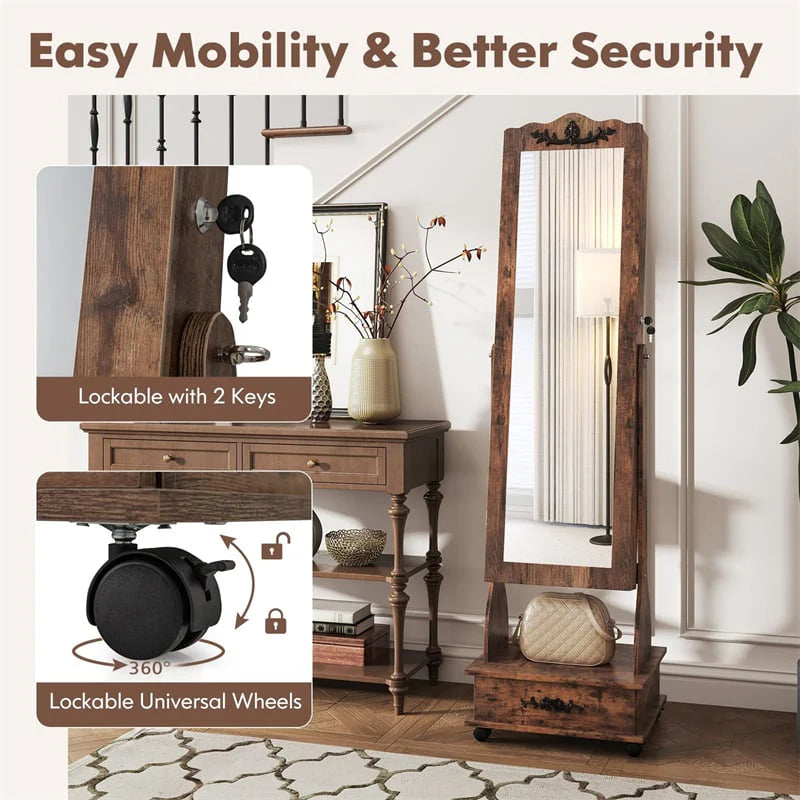 Standing Jewelry Armoire with Full-Length Mirror, Drawers, Lights & Wheels - Product image 23