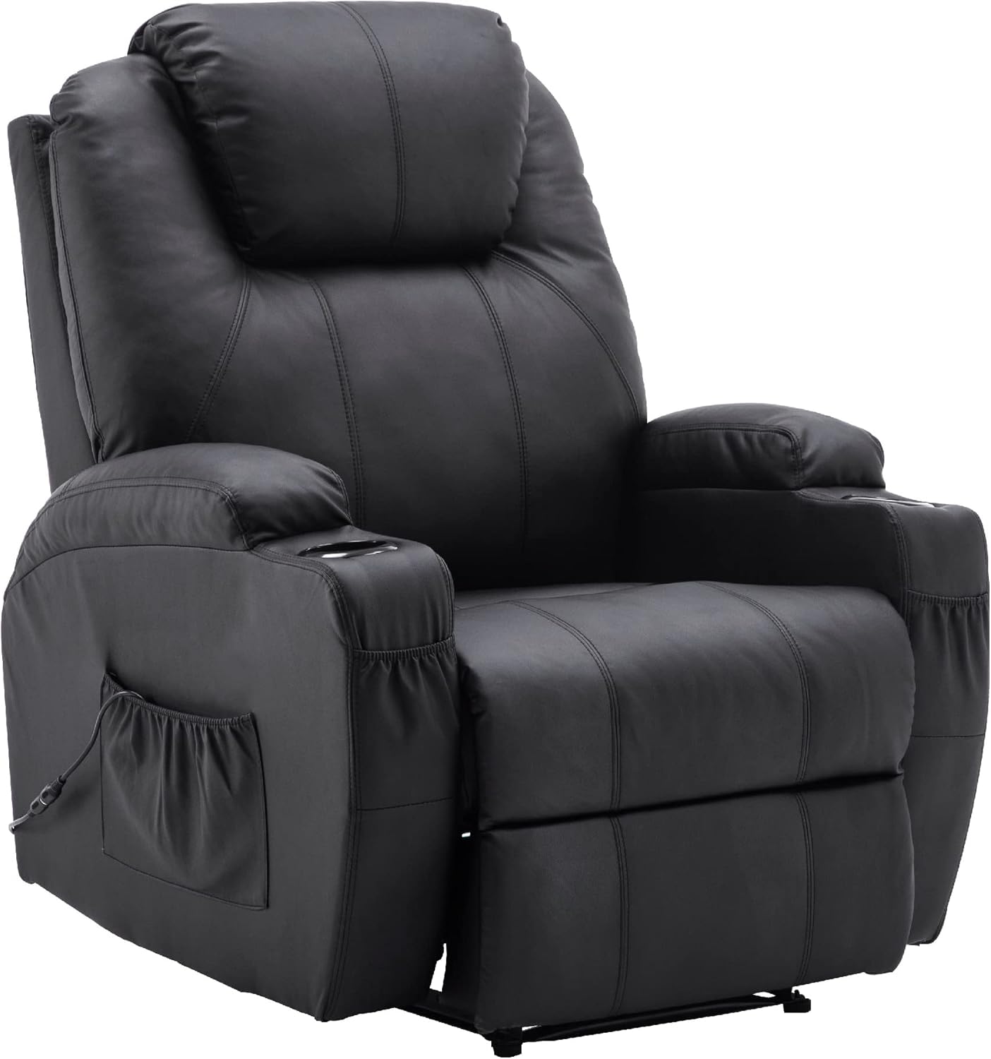 M MCombo Electric Relax Armchair Massage Armchair TV Armchair Reclining Function Vibration Heating 7061 New Model (Black Imitation Leather)