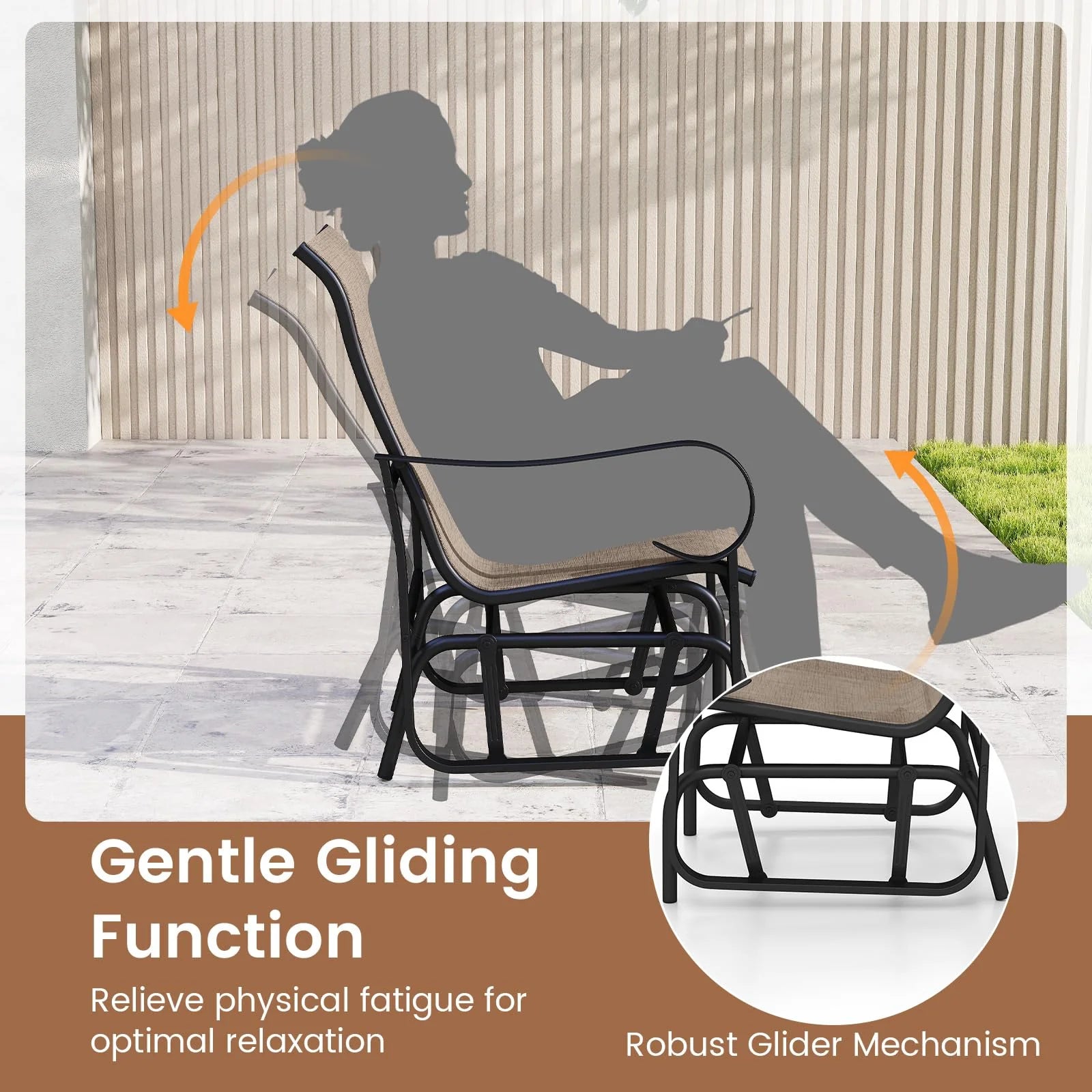 Tangkula Outdoor Glider Chairs Set of 2/4 with High Backrest Breathable Mesh Fabric and Metal Frame - Product image 5