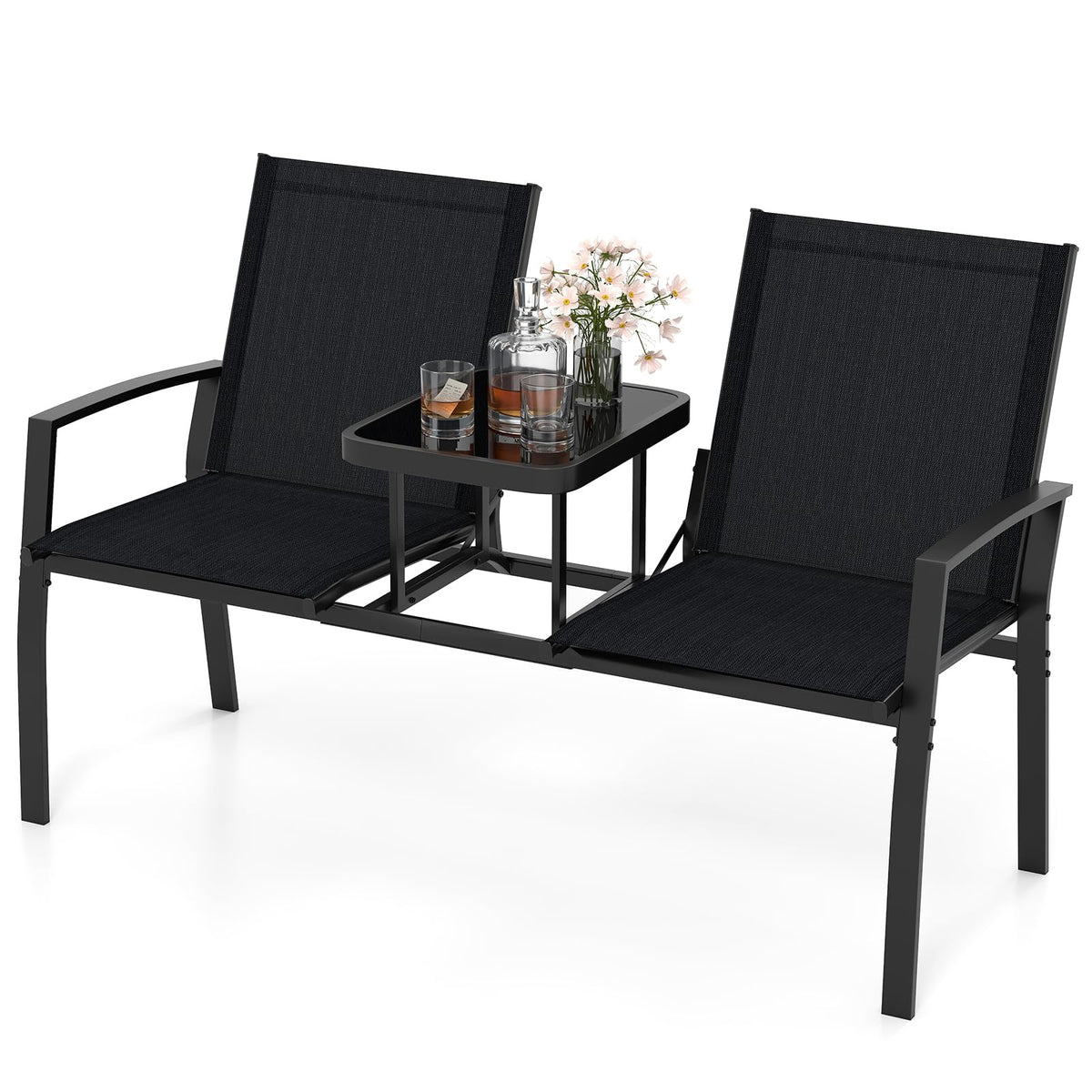 Tangkula Patio Loveseat with Built-in Table with Breathable Fabric Back - Product image 1