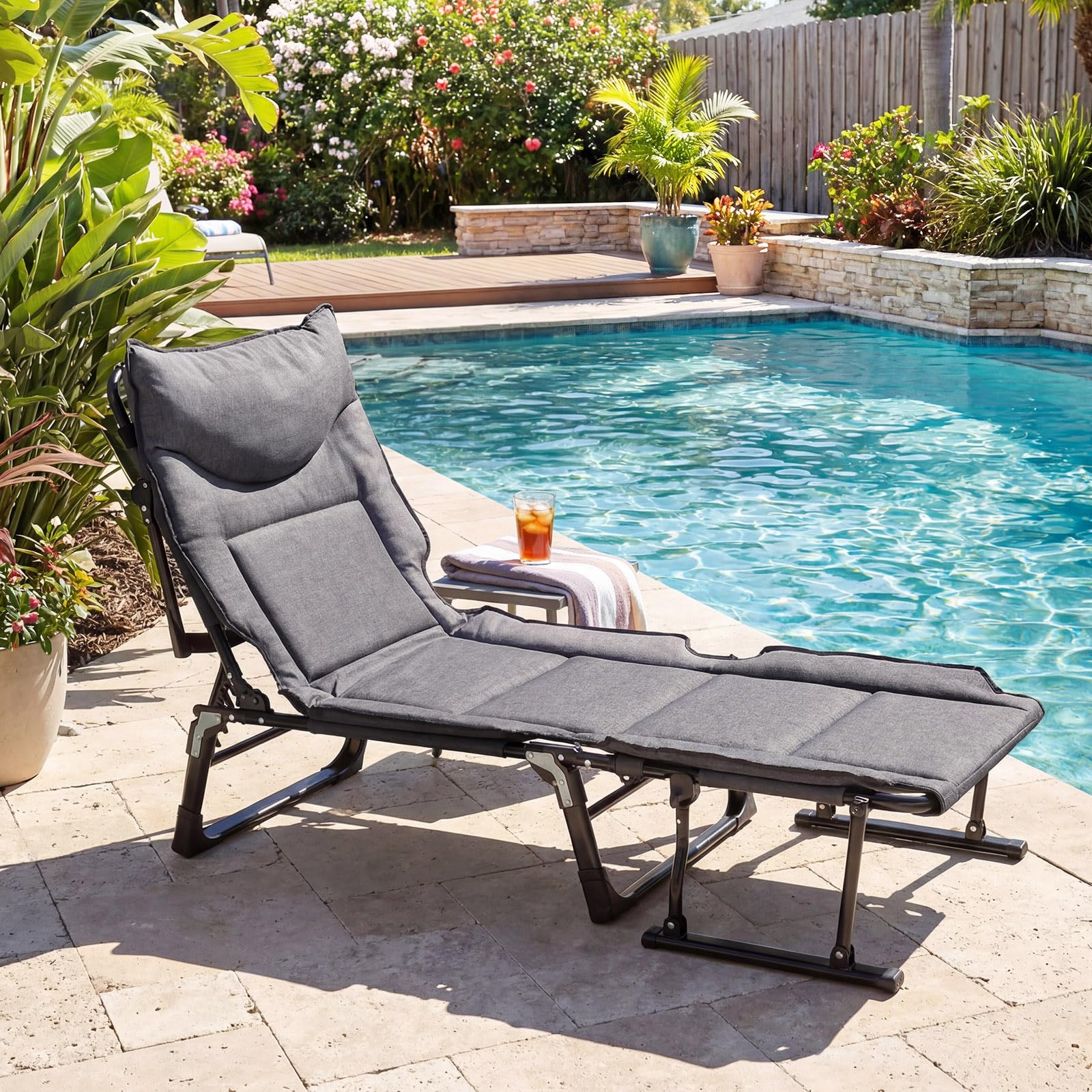 Tangkula 3 in 1 Lounge Chair Outdoor Patio Folding Chaise Lounge Chair Heavy Duty Metal Frame - Product image 2