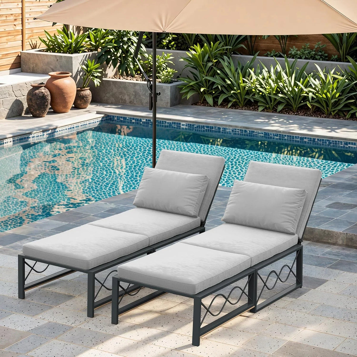 AECOJOY Outdoor Metal Chaise Lounge Chair, Convertible Patio Armchair with Cushions - Product image 4
