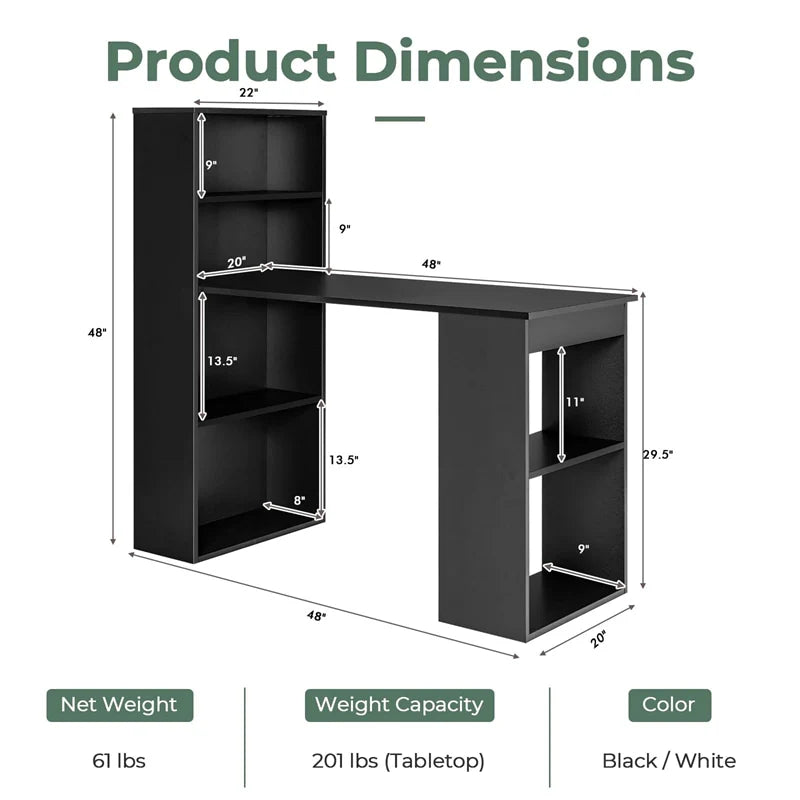 48" Computer Desk with 6-Tier Storage Shelves, 3-in-1 Reversible Writing Desk w/ Bookshelf & CPU Stand - Product image 13