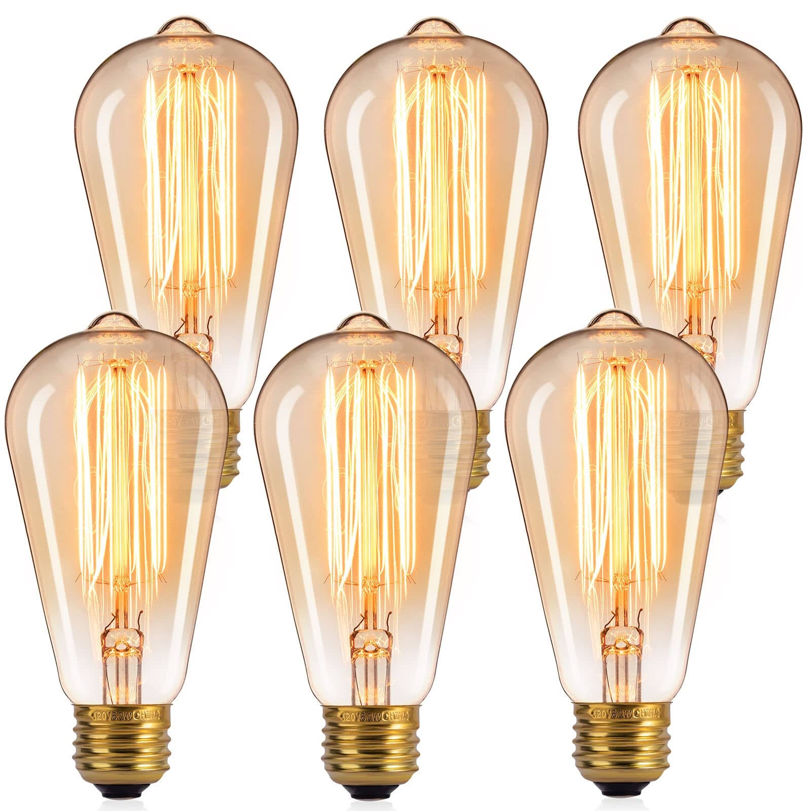 Brightown Edison Light Bulbs 6pcs Vintage 60 Watt Incandescent Light Bulbs E26 Base Dimmable Decorative - Product image 1