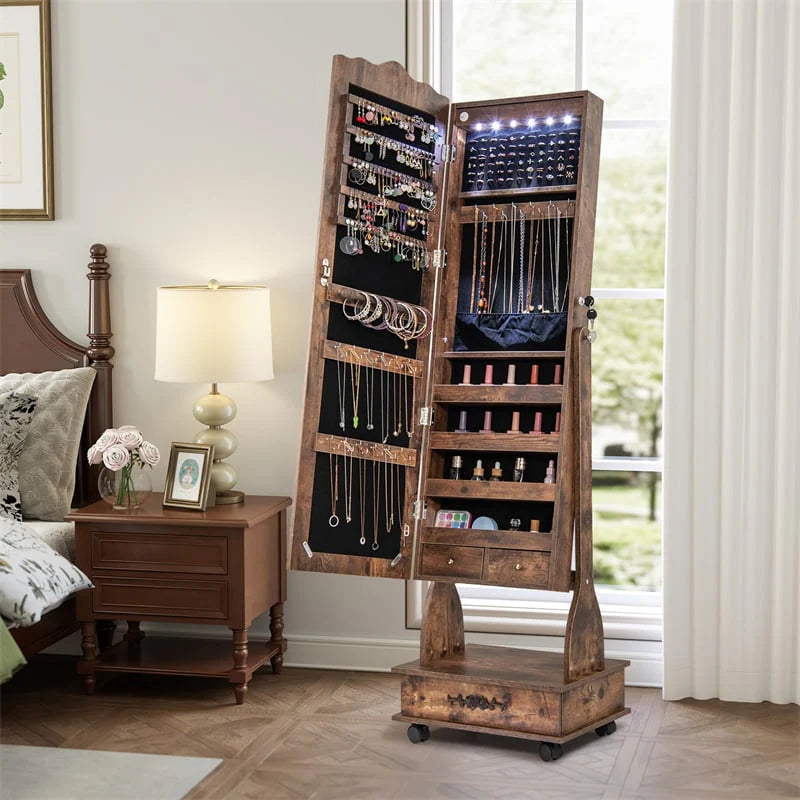 Standing Jewelry Armoire with Full-Length Mirror, Drawers, Lights & Wheels - Product image 18
