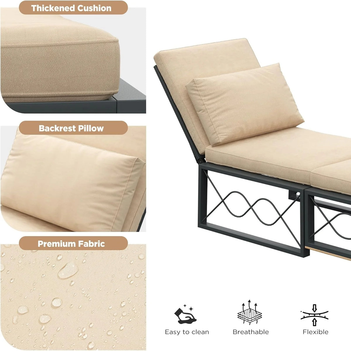AECOJOY Outdoor Metal Chaise Lounge Chair, Convertible Patio Armchair with Cushions - Product image 13