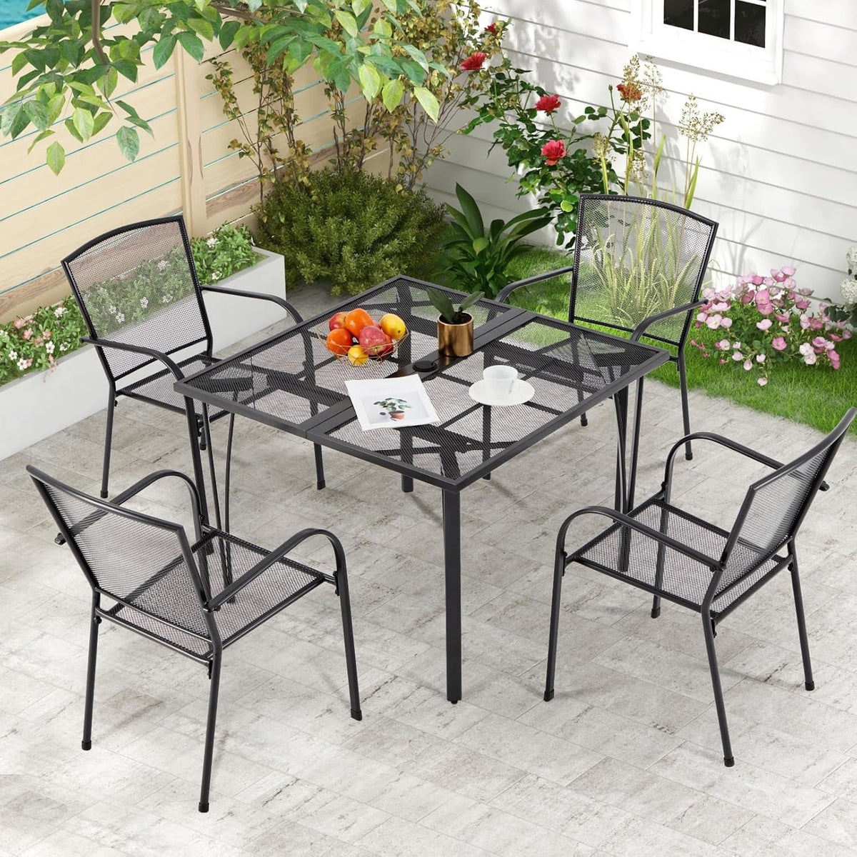 AECOJOY 39.4" Outdoor Patio Dining Table for 4, Metal Patio Table with 1.6" Umbrella Hole - Product image 2