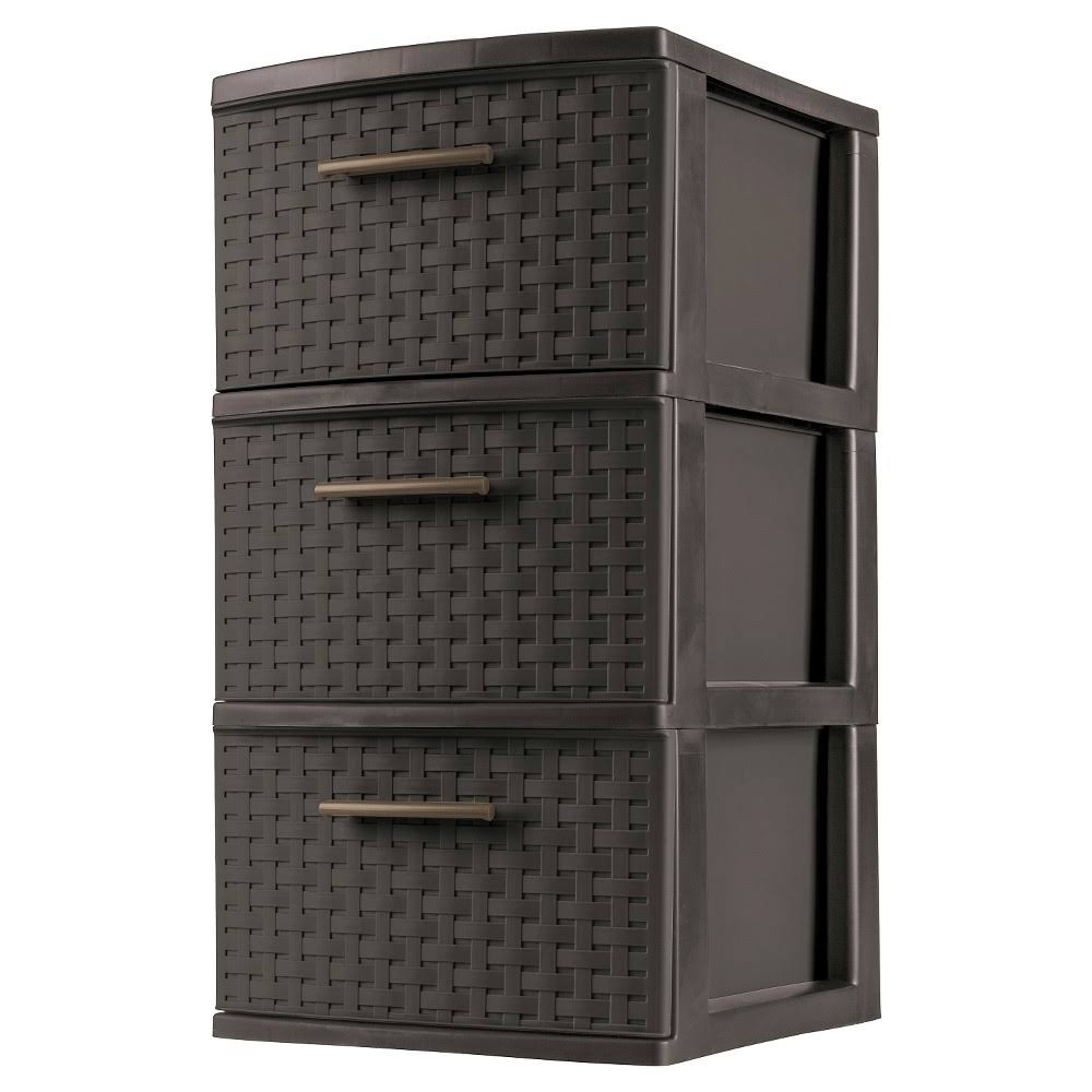 Sterilite Decorative 3-Drawer Storage Weave Tower, Espresso - Product image 1