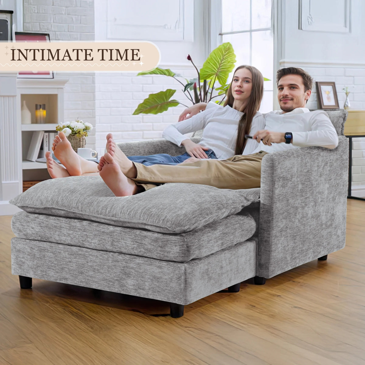 Muumblus Oversized Lounge Chair with Ottoman, Cloud Accent Armchair for Living Room, Beige Chenille - Product image 47