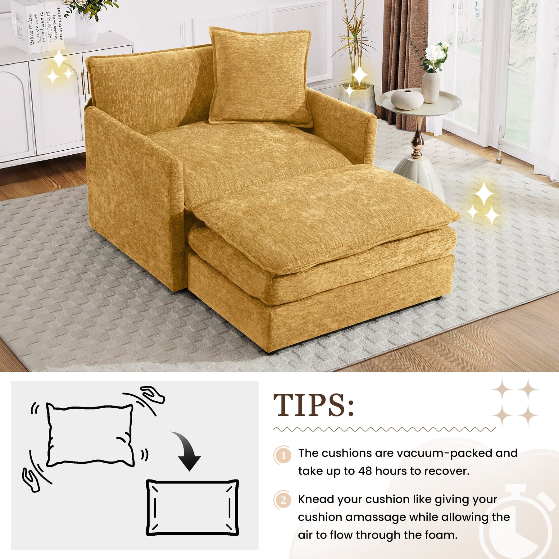 Muumblus Oversized Lounge Chair with Ottoman, Cloud Accent Armchair for Living Room, Beige Chenille - Product image 34