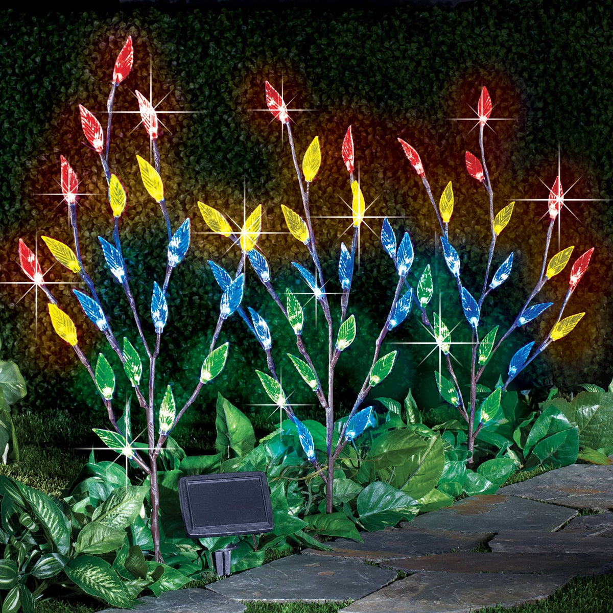 Collections Etc Bright Leaf Branch Solar Garden Lights with Adjustable Branches - Set of 3 - Product image 1