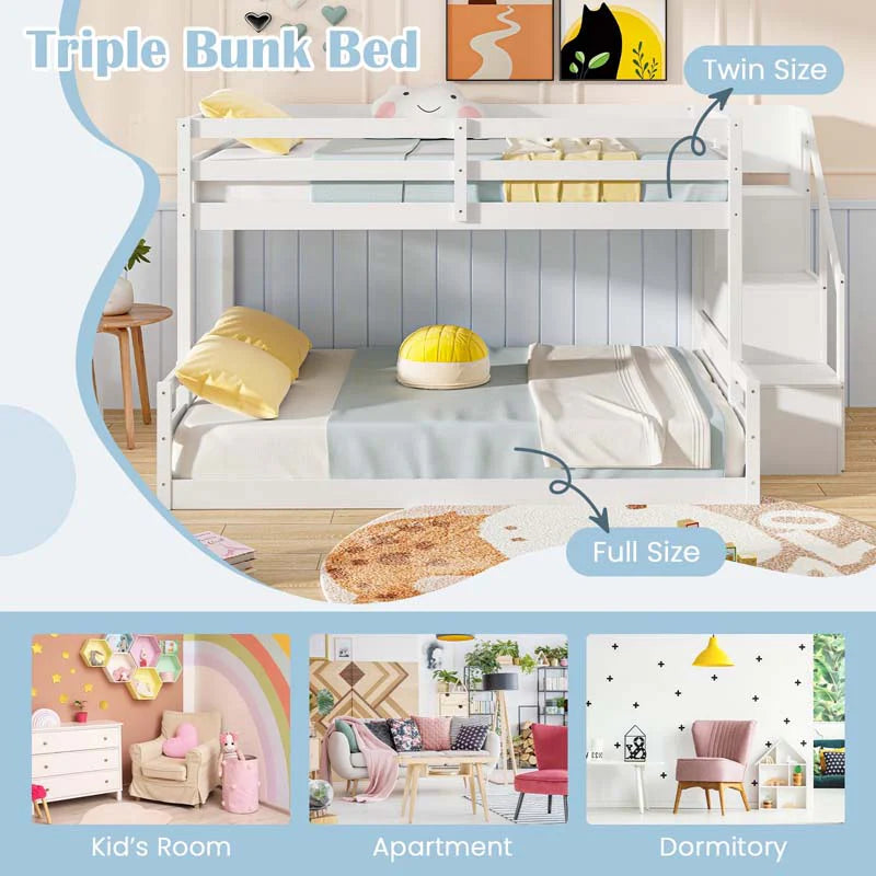 Twin Over Full Bunk Bed with Storage Stairs, Solid Wood Floor Bunk Bed with Full-Length Guardrails - Product image 8