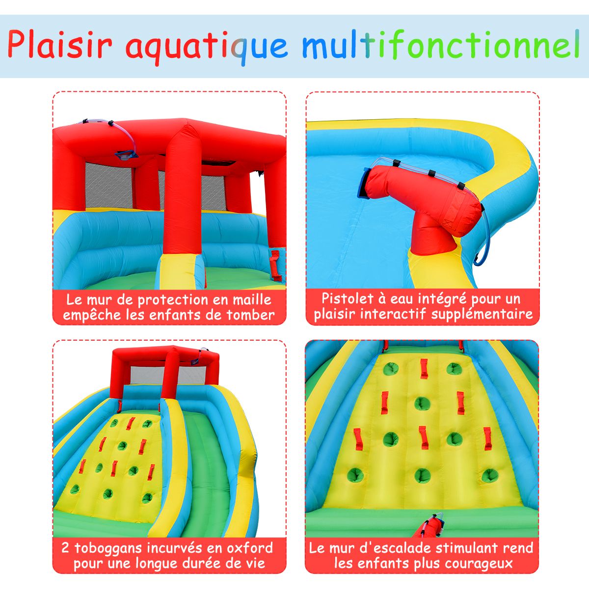 5 in 1 Inflatable Water Slide with Paddling Pool Inflatable Playground in Oxford with Climbing Wall Load 150kg for 3-10 Years (Without Blower) -