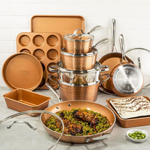 Hammered Copper 17-Piece Aluminum Nonstick Cookware Set - Product image 10