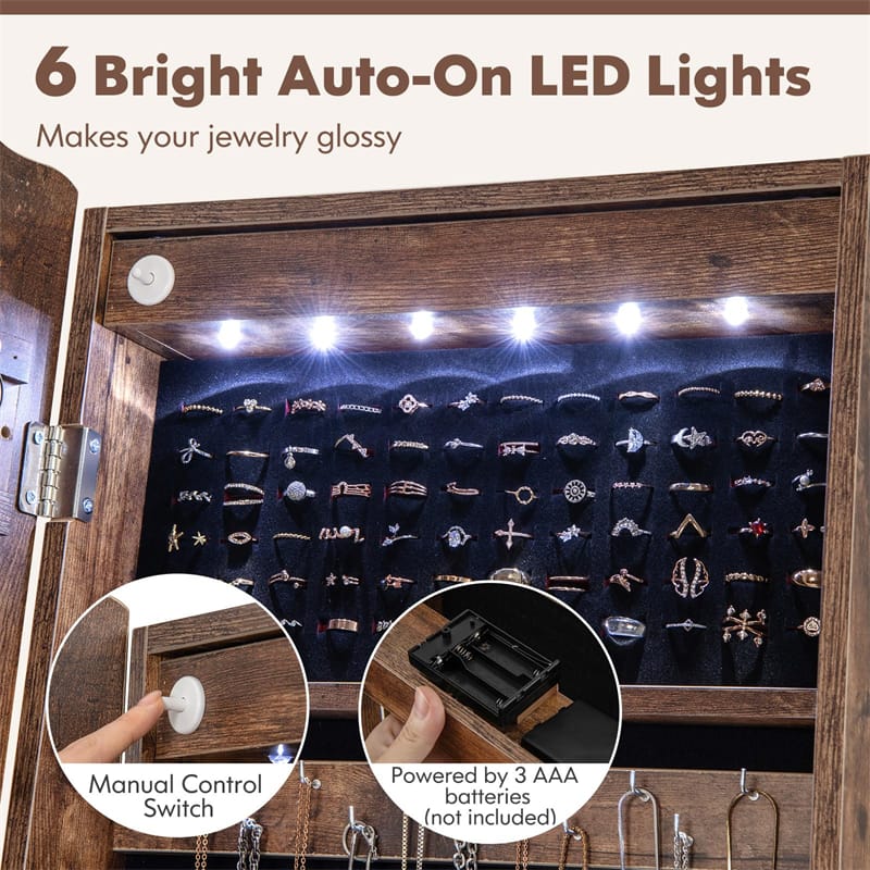Standing Jewelry Armoire with Full-Length Mirror, Drawers, Lights & Wheels - Product image 24