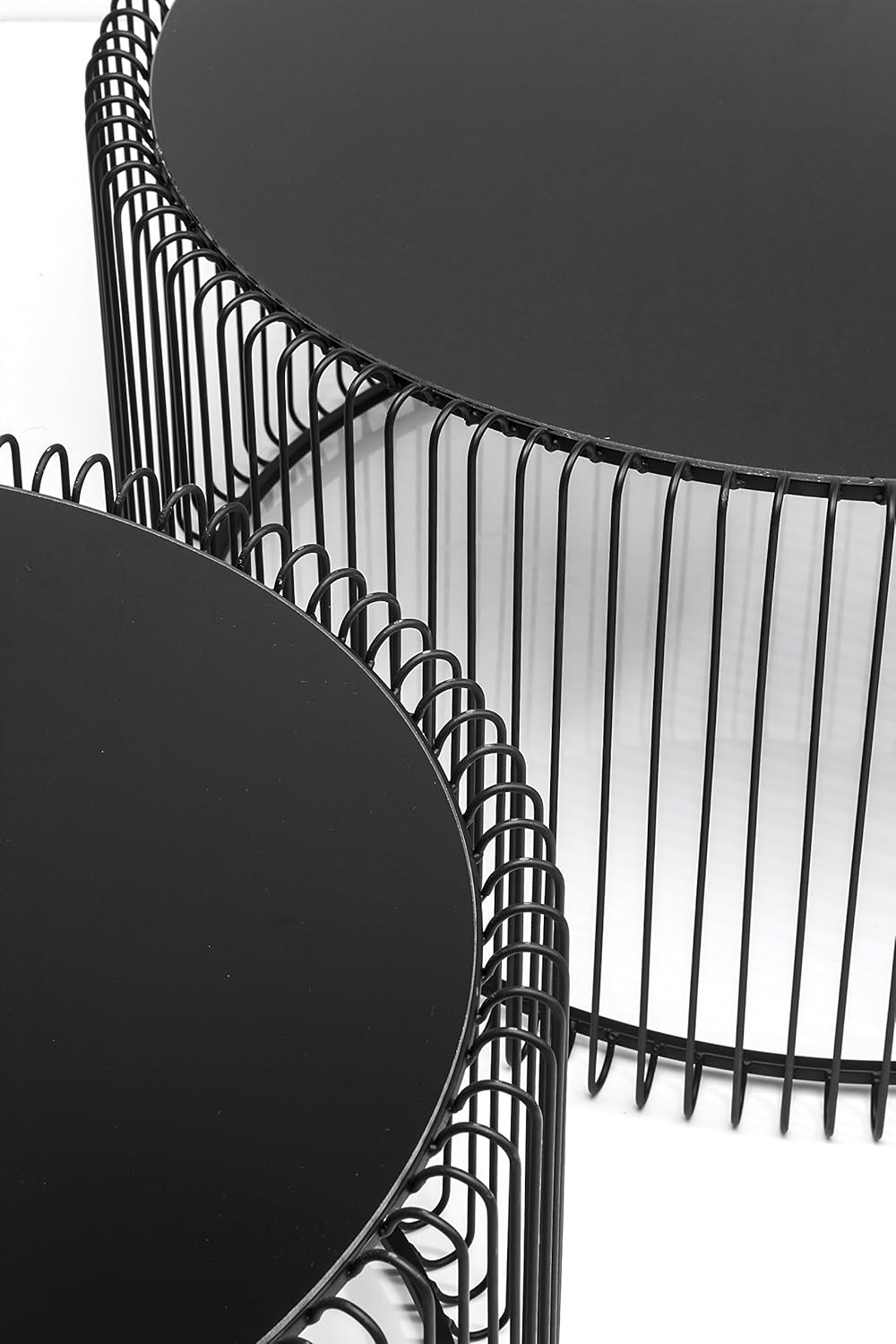 Kare Design Wire Coffee Tables, Set of 2, Black, Round, Steel, Glass Table Top, Diameter 70/60cm, Modern Style, Elegant, Living Room Coffee Table, Interior Decoration, Bedroom Decoration