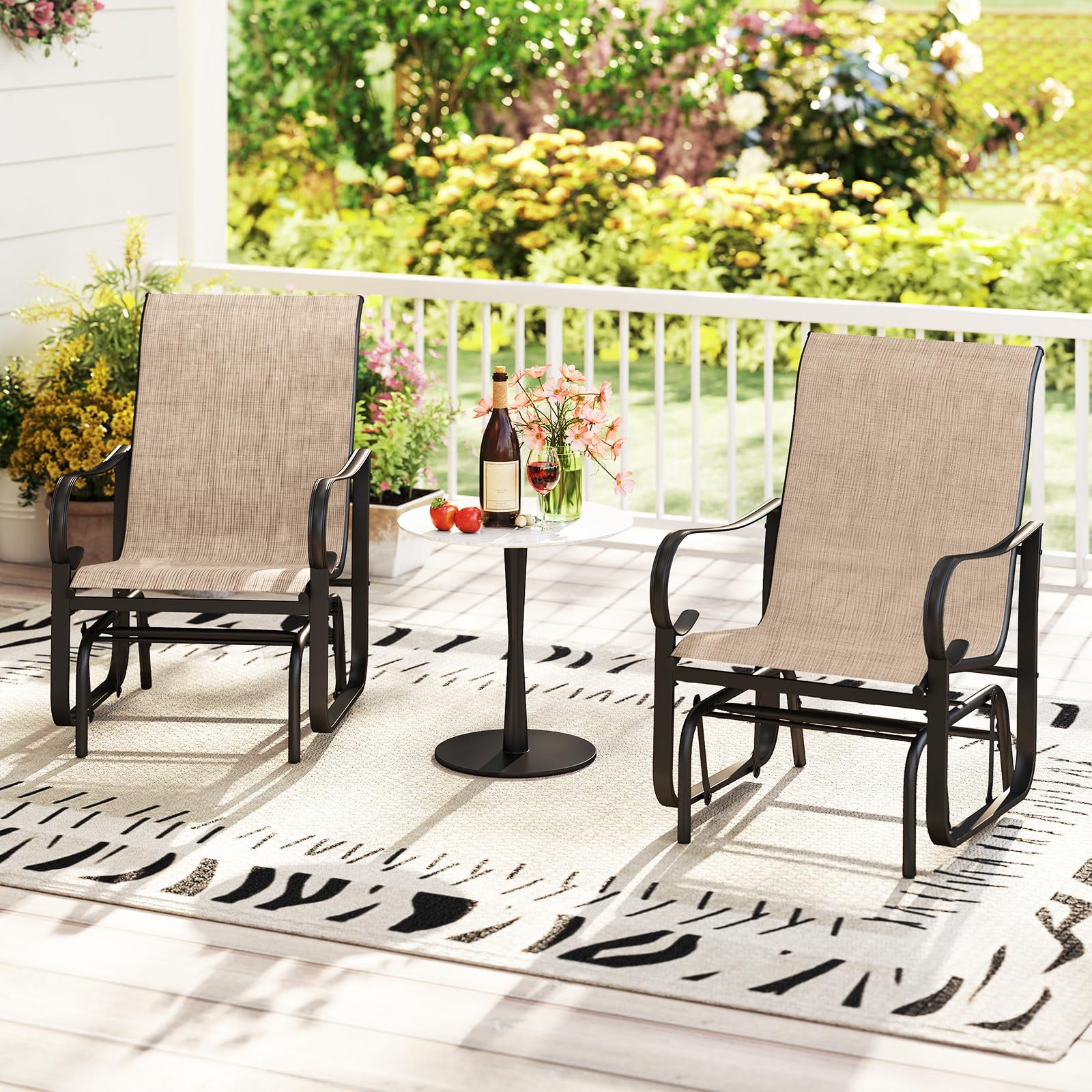 Tangkula Outdoor Glider Chairs Set of 2/4 with High Backrest Breathable Mesh Fabric and Metal Frame - Product image 4