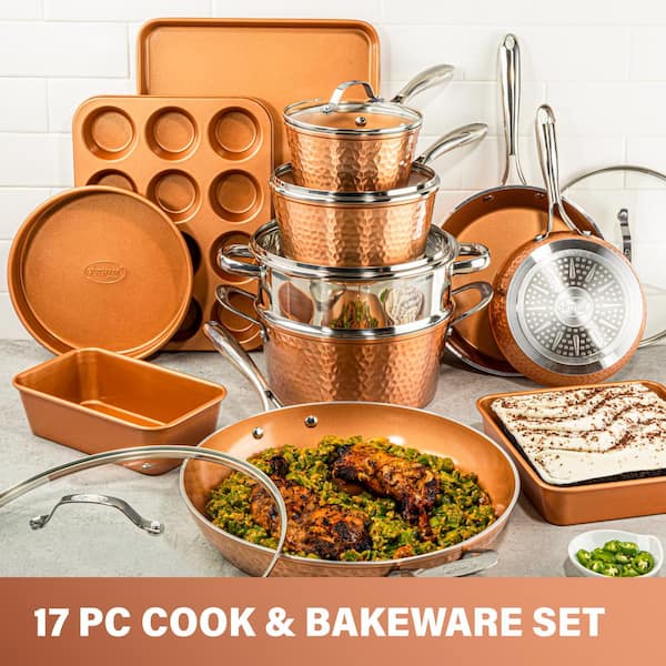 Hammered Copper 17-Piece Aluminum Nonstick Cookware Set - Product image 5