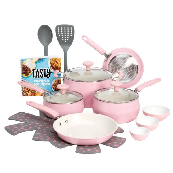 Tasty Clean Ceramic 16 Piece Non-Stick Aluminum Cookware Set, Pink - Product image 1