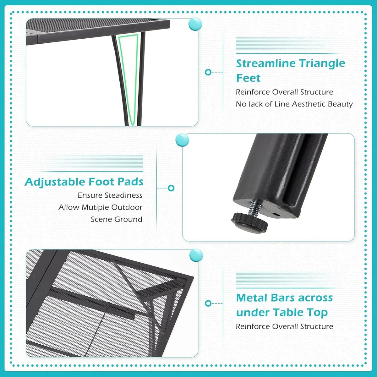 AECOJOY 39.4" Outdoor Patio Dining Table for 4, Metal Patio Table with 1.6" Umbrella Hole - Product image 6