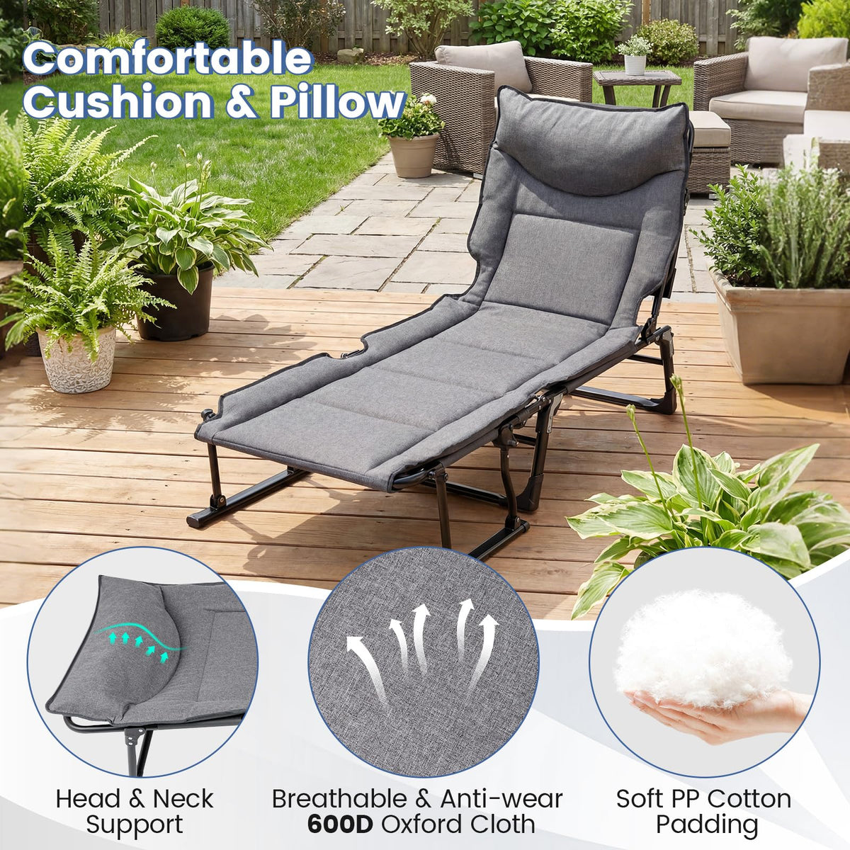 Tangkula 3 in 1 Lounge Chair Outdoor Patio Folding Chaise Lounge Chair Heavy Duty Metal Frame - Product image 4