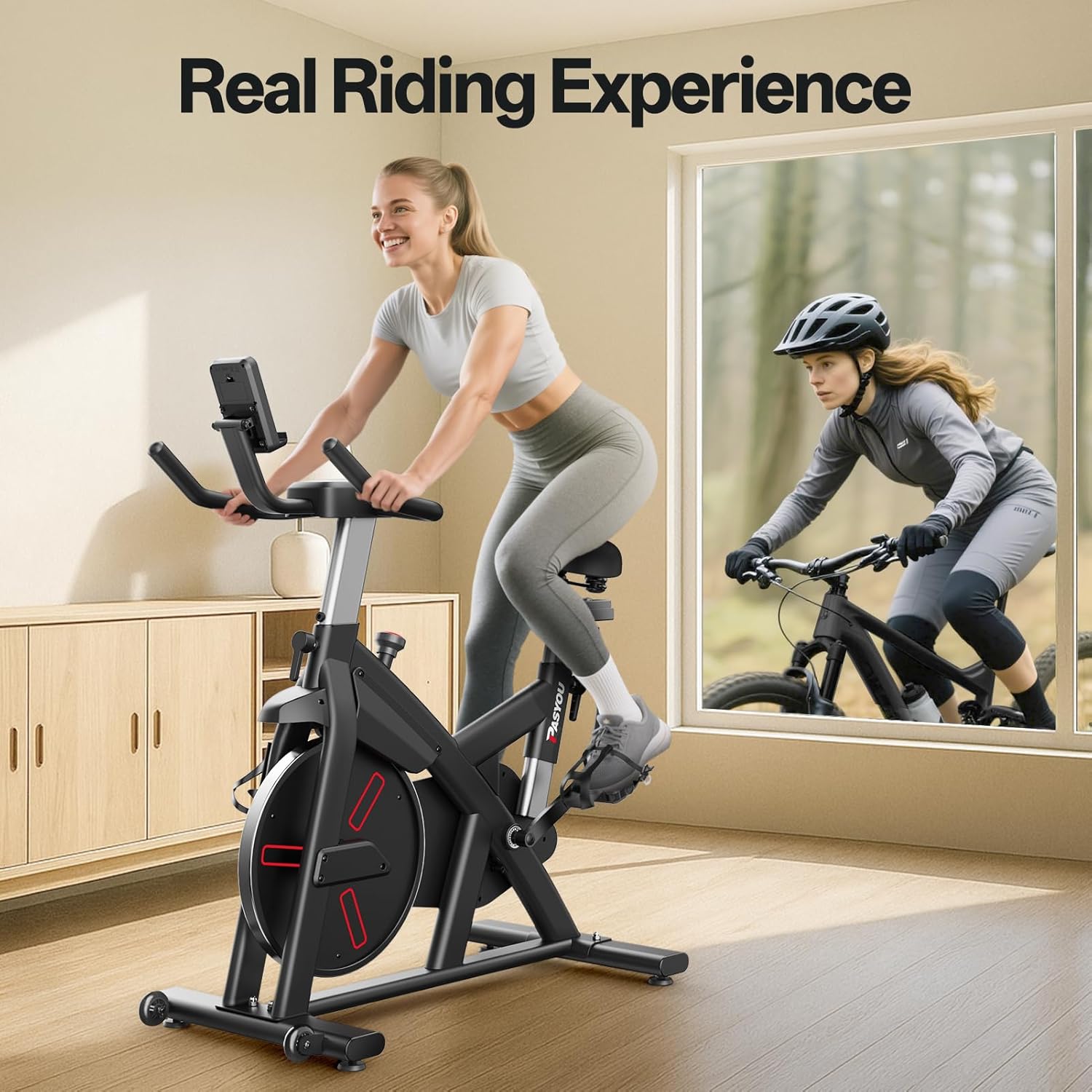 Pasyou Exercise Bike with Magnetic Resistance, Fitness Bike, Indoor Cardio Workout Spinning Bike, Home Stationary with Monitor, Tablet Holder