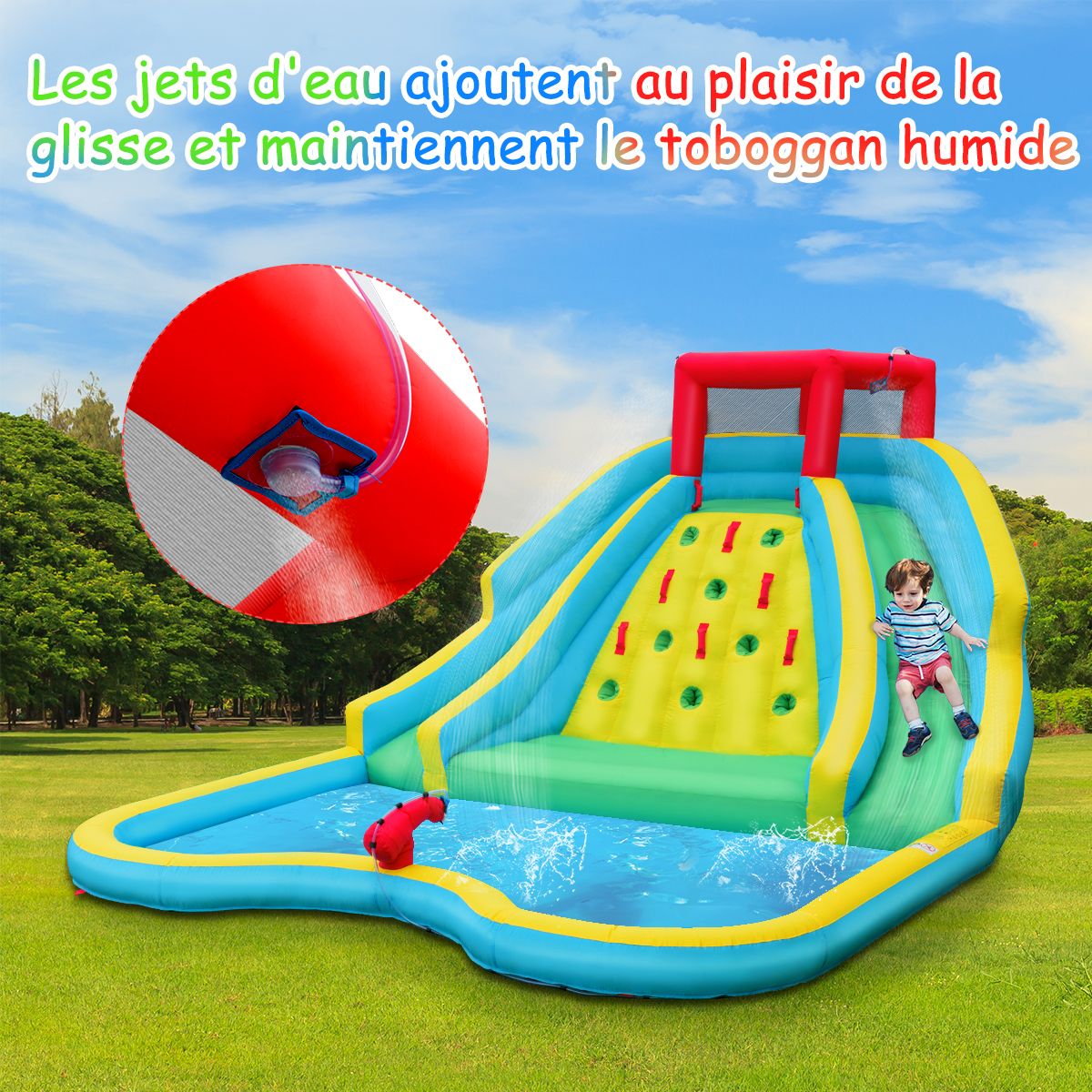 5 in 1 Inflatable Water Slide with Paddling Pool Inflatable Playground in Oxford with Climbing Wall Load 150kg for 3-10 Years (Without Blower) -