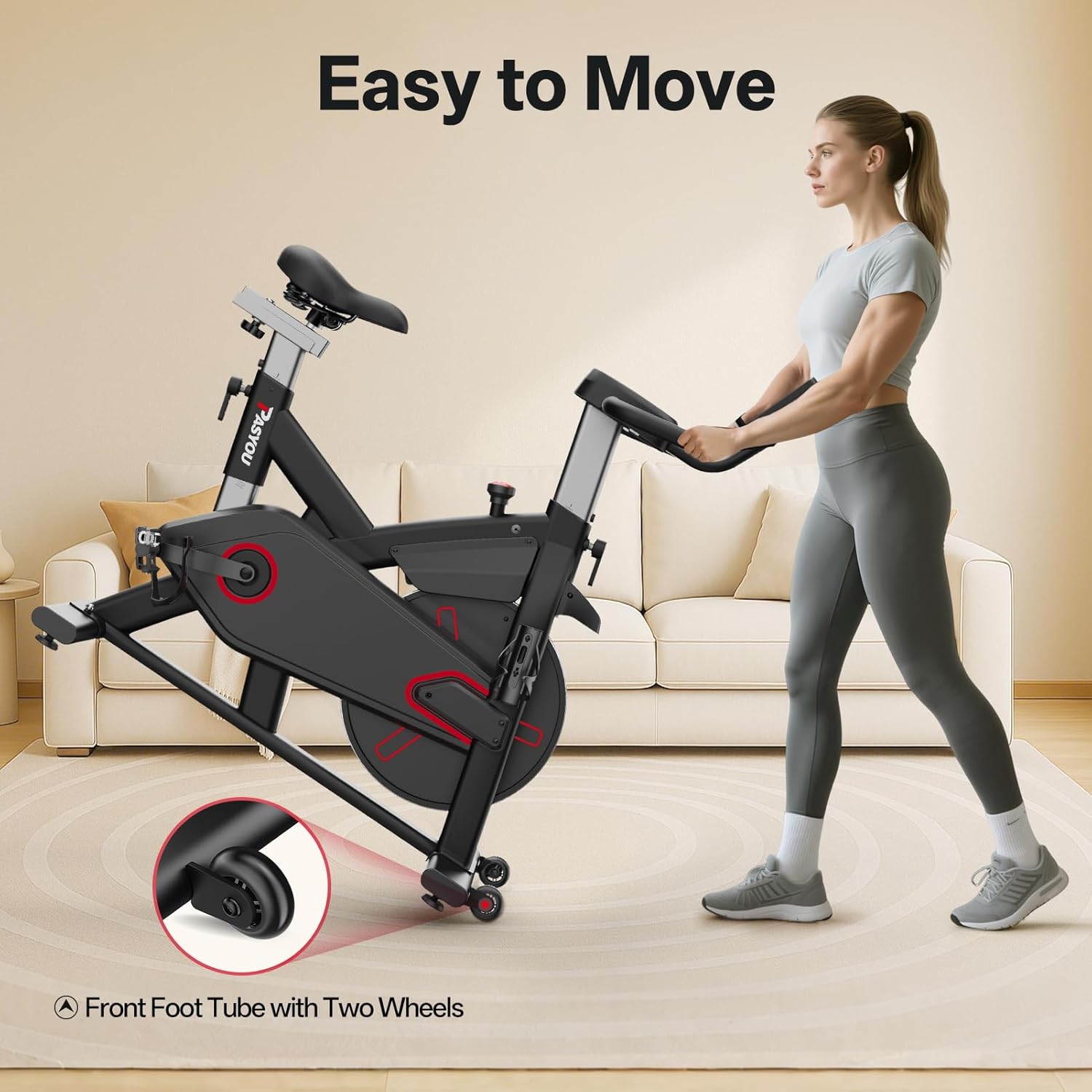 Pasyou Exercise Bike with Magnetic Resistance, Fitness Bike, Indoor Cardio Workout Spinning Bike, Home Stationary with Monitor, Tablet Holder