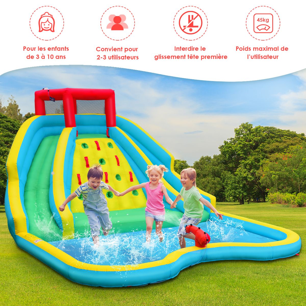 5 in 1 Inflatable Water Slide with Paddling Pool Inflatable Playground in Oxford with Climbing Wall Load 150kg for 3-10 Years (Without Blower) -
