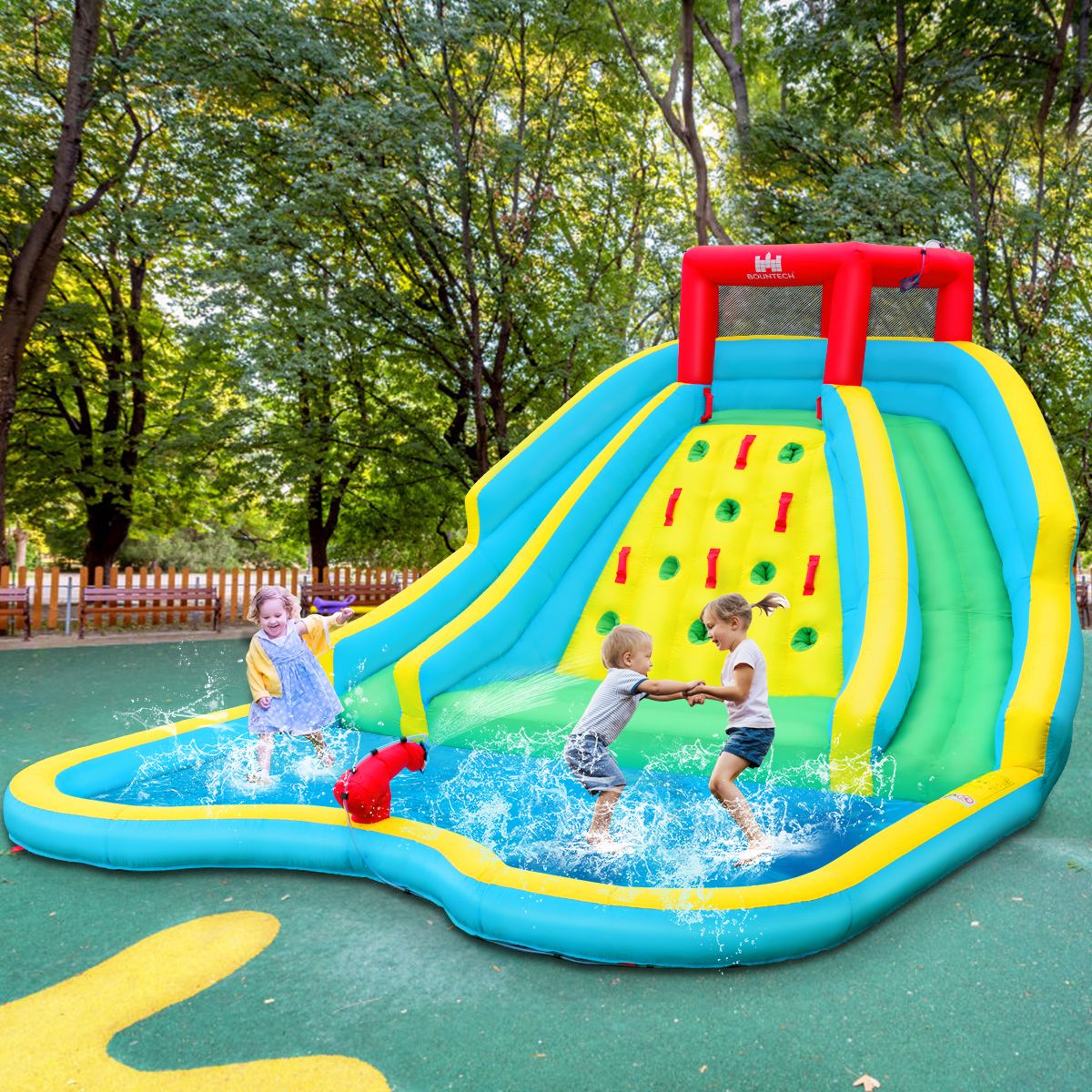 5 in 1 Inflatable Water Slide with Paddling Pool Inflatable Playground in Oxford with Climbing Wall Load 150kg for 3-10 Years (Without Blower) -