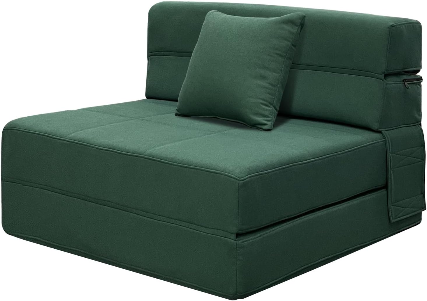 ANONER Convertible Floor Sofa 1 Seater Convertible Sofa, 1 Seater Memory Foam Sofa Bed & Pillow, Folding Sofa Mattress for Bedroom Living Room, Dark Green