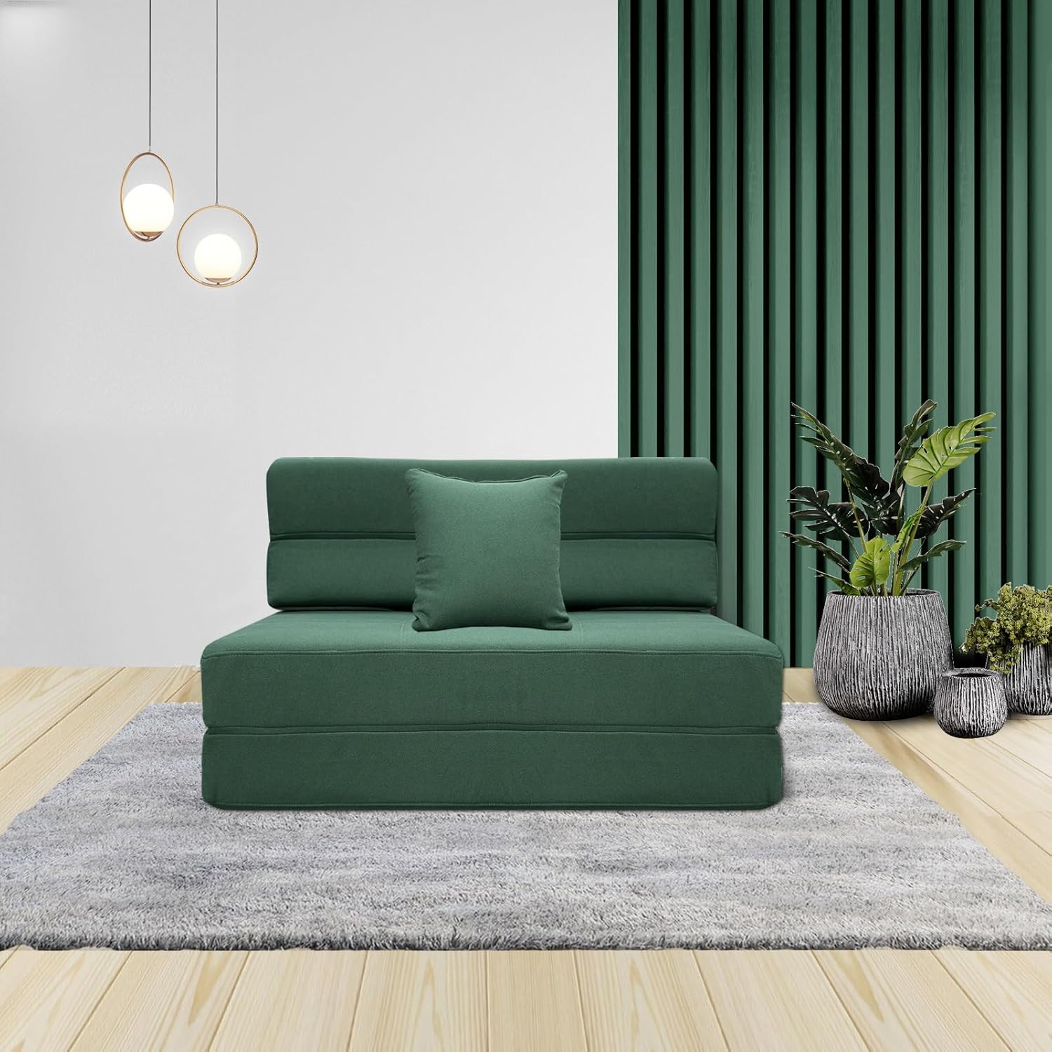ANONER Convertible Floor Sofa 1 Seater Convertible Sofa, 1 Seater Memory Foam Sofa Bed & Pillow, Folding Sofa Mattress for Bedroom Living Room, Dark Green