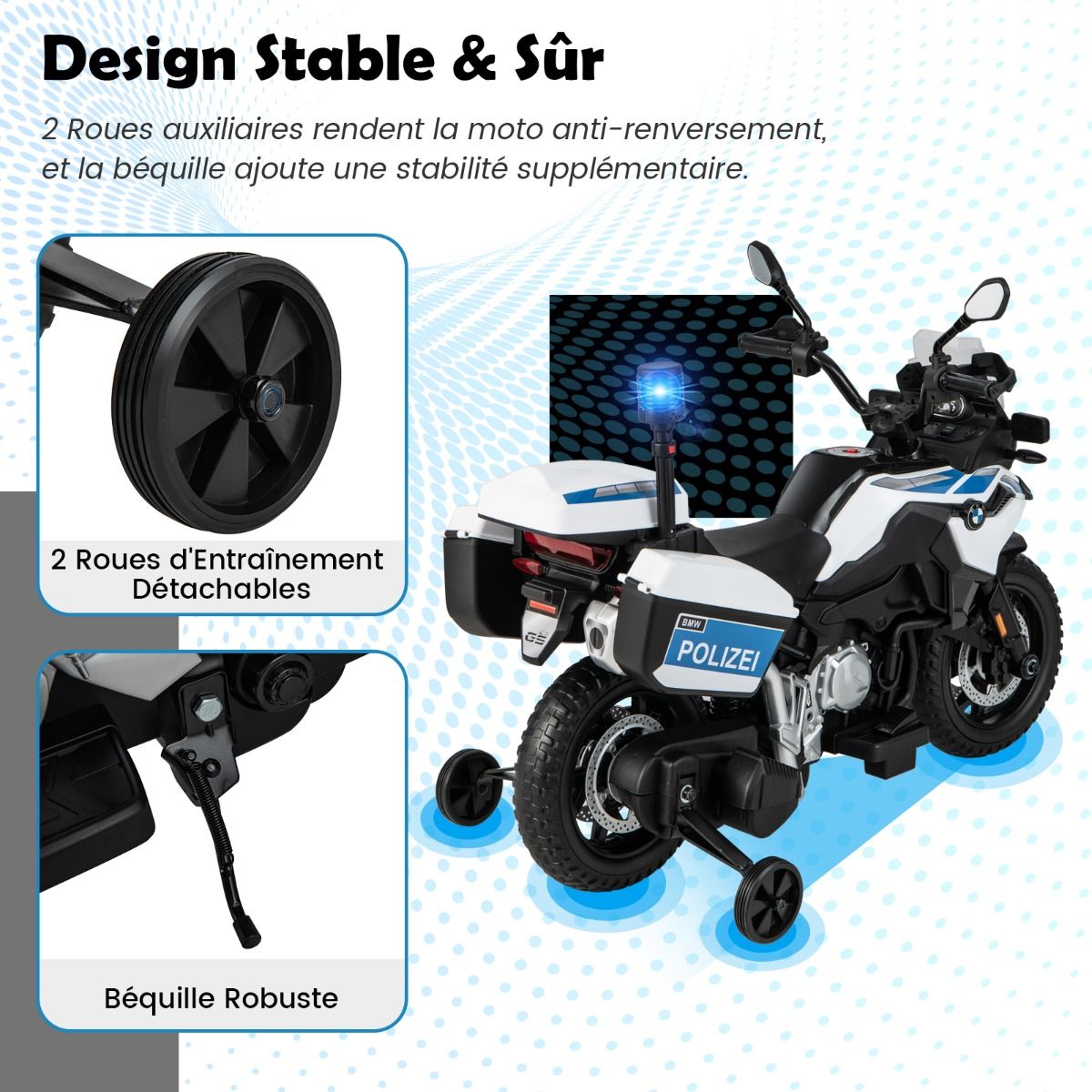 12V/7AH Electric Motorcycle for Children 6km/h Police Model with Horn Music Siren Headlights for 3-8 Years Old -