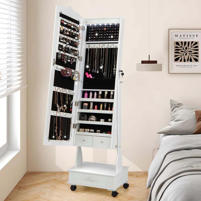 Standing Jewelry Armoire with Full-Length Mirror, Drawers, Lights & Wheels - Product image 11