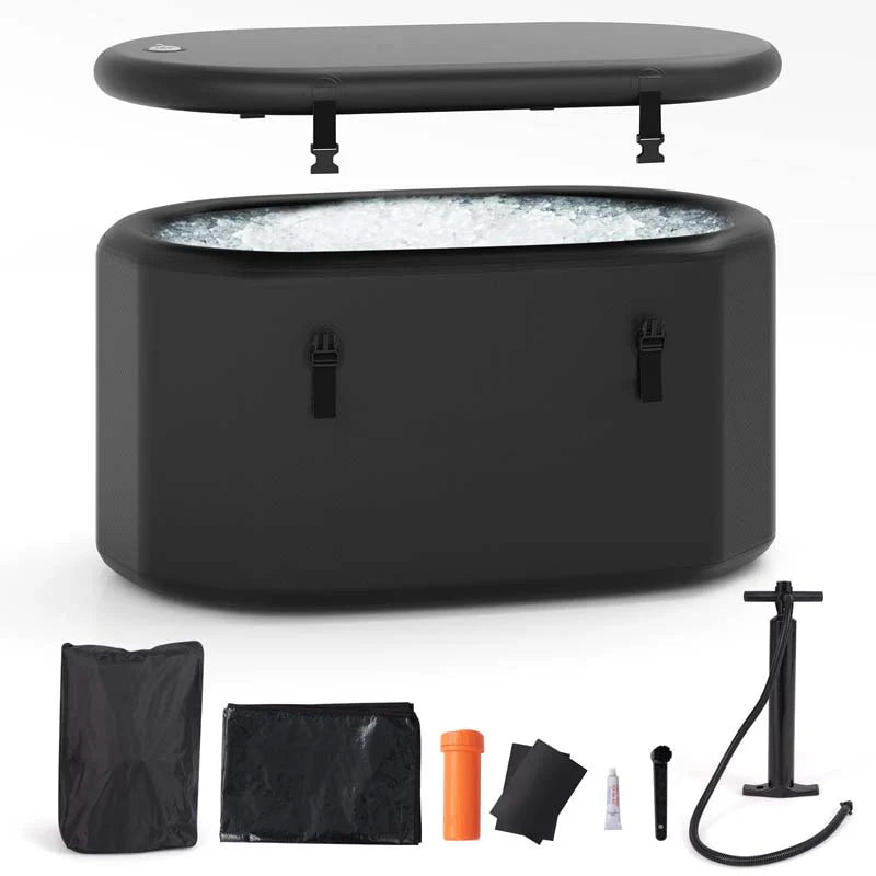 XL 129 Gal Oval Ice Bath Tub with Cover, Portable Inflatable Cold Plunge Tub with Backpack & Pump - Product image 4