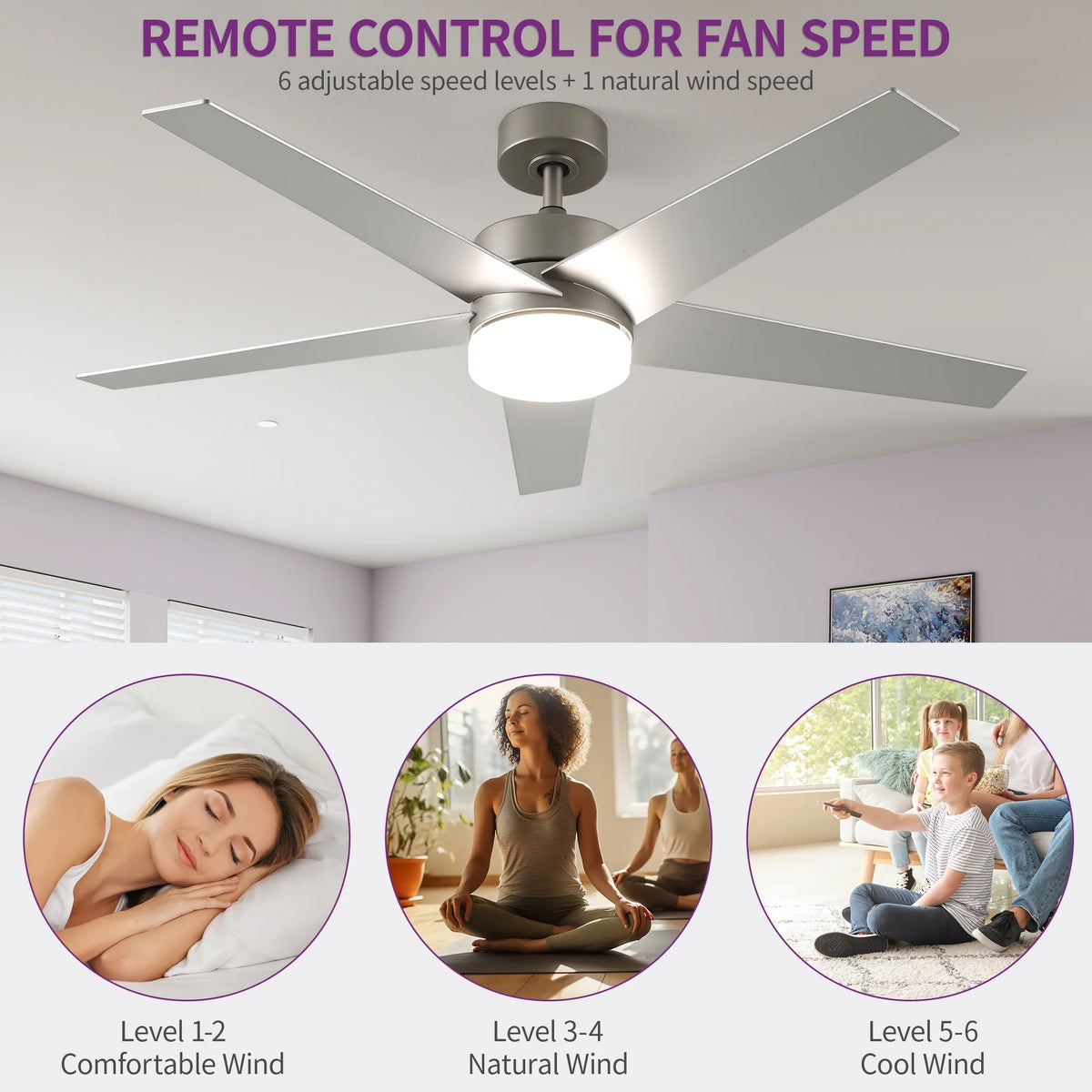 Uforic 52" Modern Ceiling Fan with Lights and Remote Control, 5 - Blade Ceiling Fan with Dimmable Tri - Product image 4
