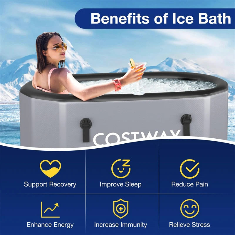 XL 129 Gal Oval Ice Bath Tub with Cover, Portable Inflatable Cold Plunge Tub with Backpack & Pump - Product image 15