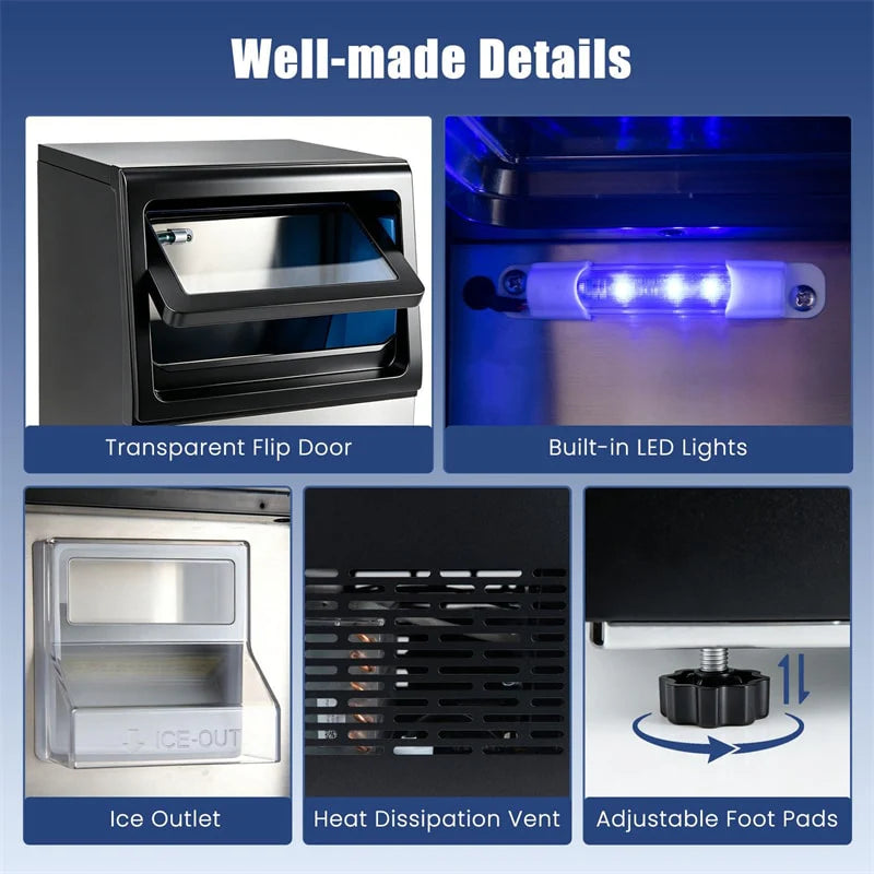 90 LBS/24H Commercial Nugget Ice Maker, Undercounter Chewable Pellet Sonic Ice Machine with Self-Cleaning & 10 LBS Storage for Office, Bar, Cafe