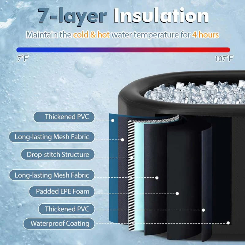 XL 129 Gal Oval Ice Bath Tub with Cover, Portable Inflatable Cold Plunge Tub with Backpack & Pump - Product image 9
