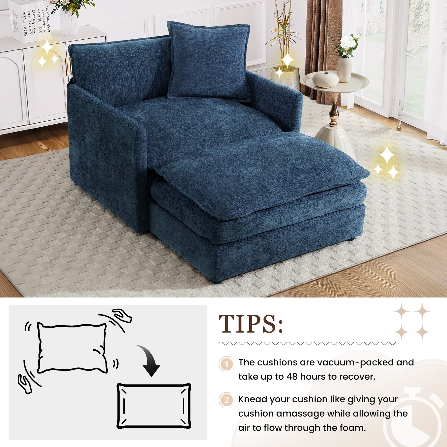 Muumblus Oversized Lounge Chair with Ottoman, Cloud Accent Armchair for Living Room, Beige Chenille - Product image 43