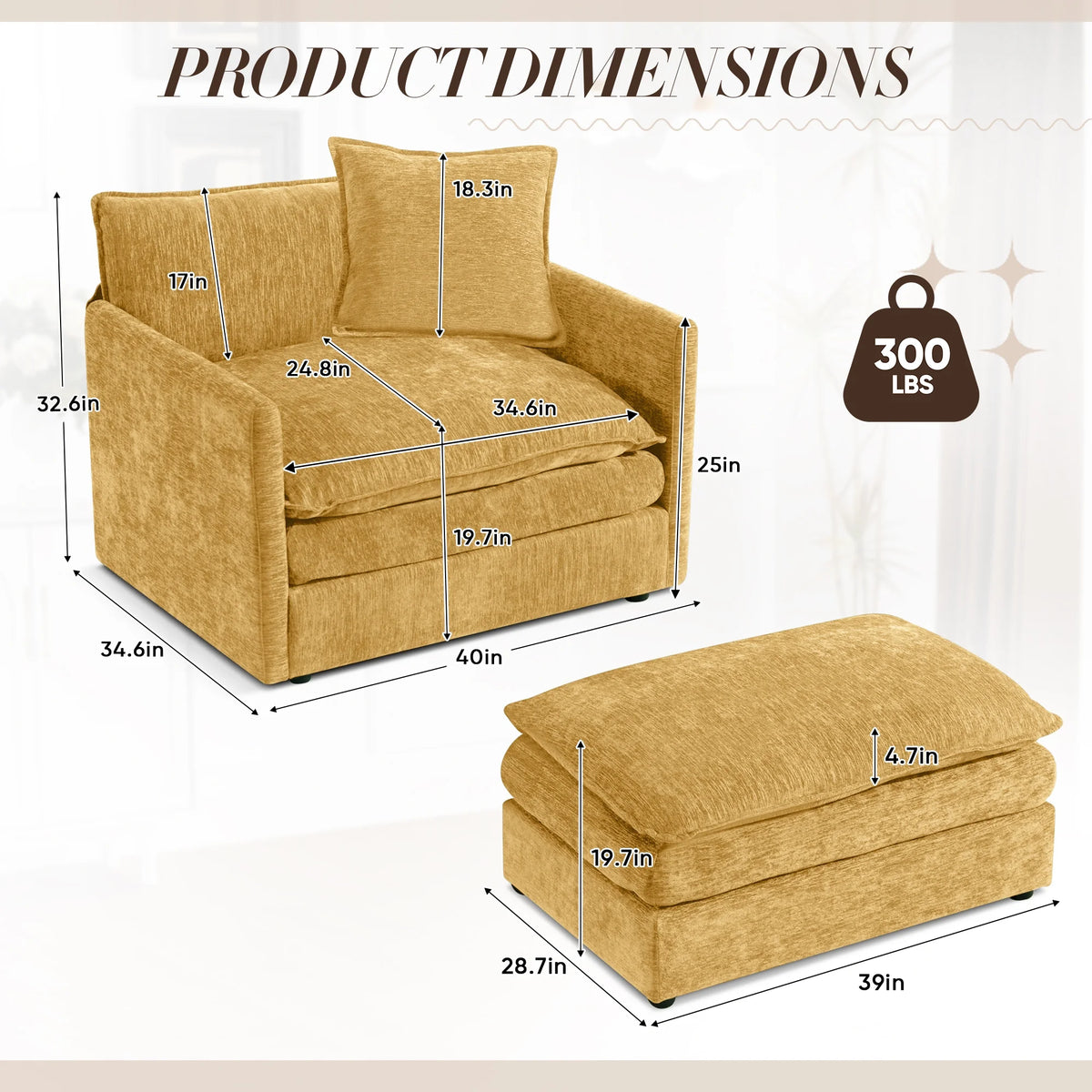 Muumblus Oversized Lounge Chair with Ottoman, Cloud Accent Armchair for Living Room, Beige Chenille - Product image 35