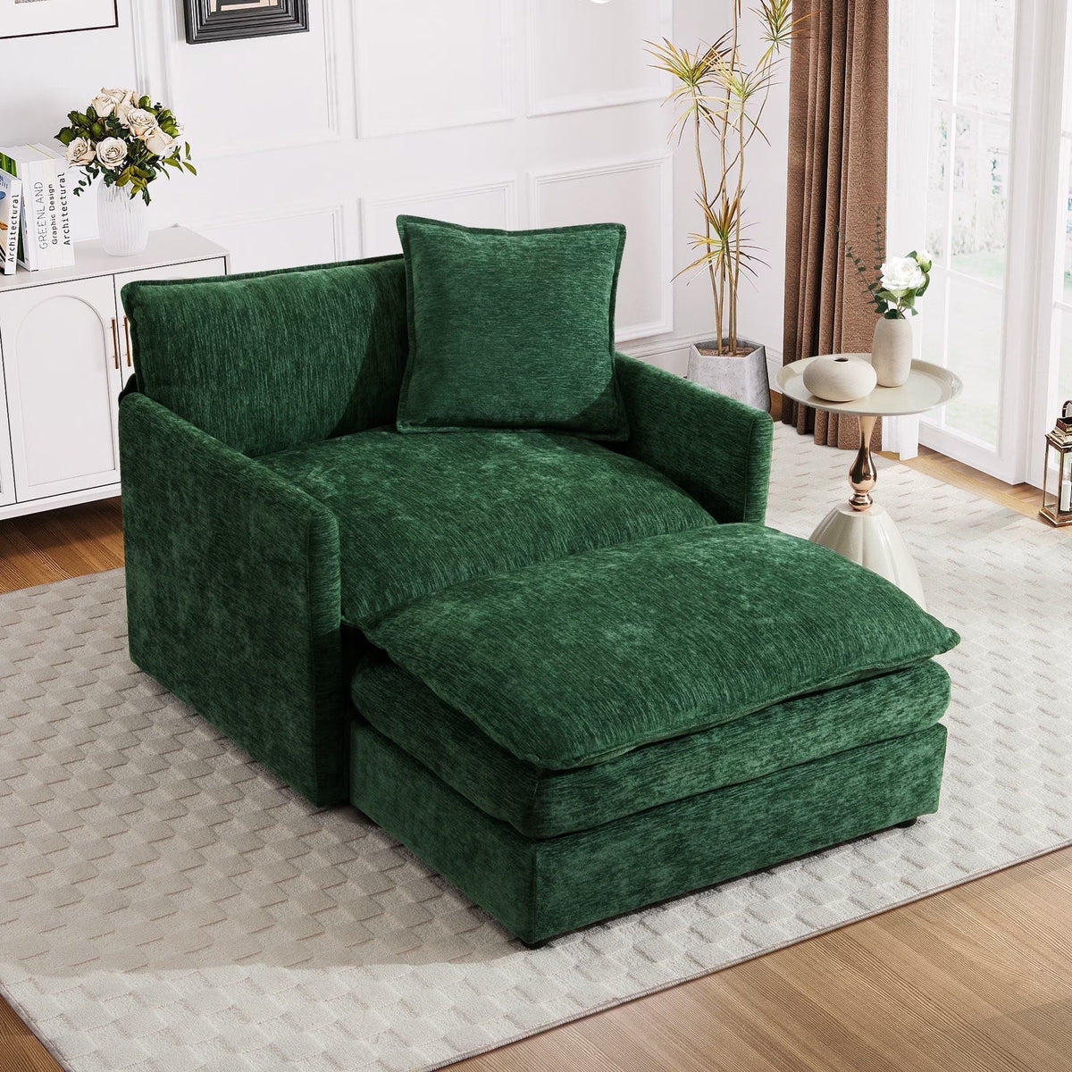 Muumblus Oversized Lounge Chair with Ottoman, Cloud Accent Armchair for Living Room, Beige Chenille - Product image 3