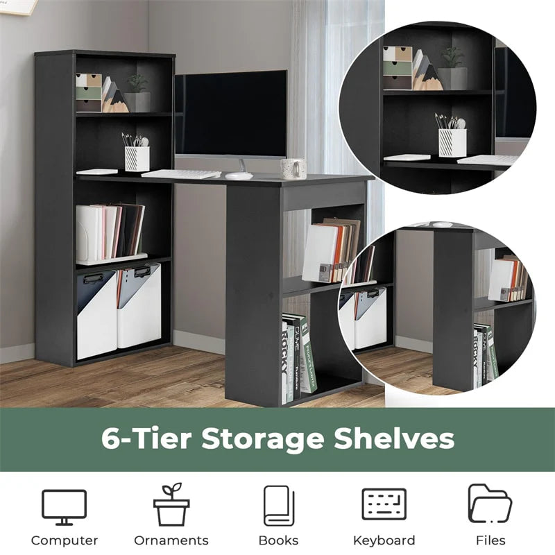 48" Computer Desk with 6-Tier Storage Shelves, 3-in-1 Reversible Writing Desk w/ Bookshelf & CPU Stand - Product image 15
